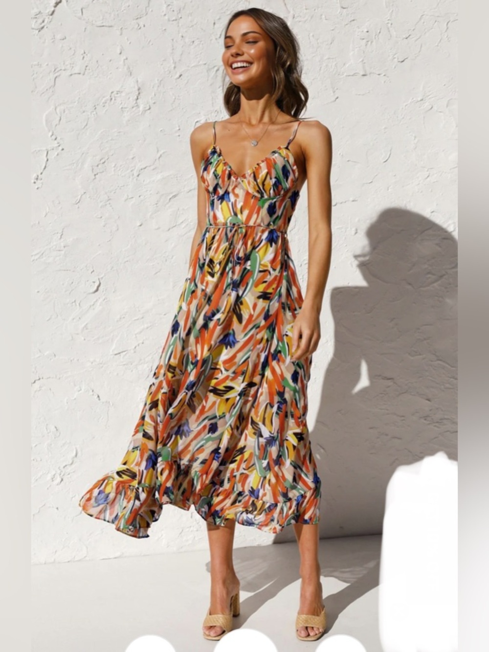 Multi Color Print Cami Midi Dress